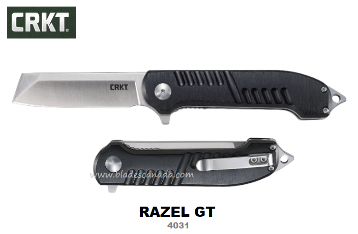 CRKT Razel GT Flipper Folding Knife, Assisted Opening, Aluminum Black, CRKT4031
